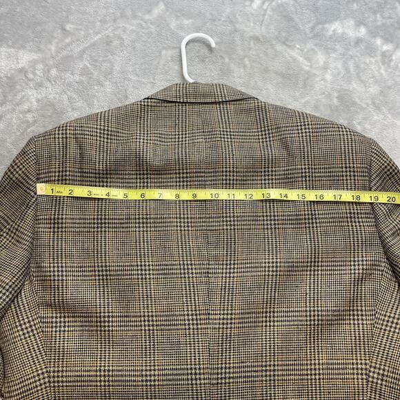 Allyn Saint George 100% Silk Blazer Jacket Mens 42R Tan Black Houndstooth Plaid - Picture 10 of 15